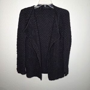 Crinkle Cardigan Sweater S Fusun Black Merino Wool Open Stretch Turkey